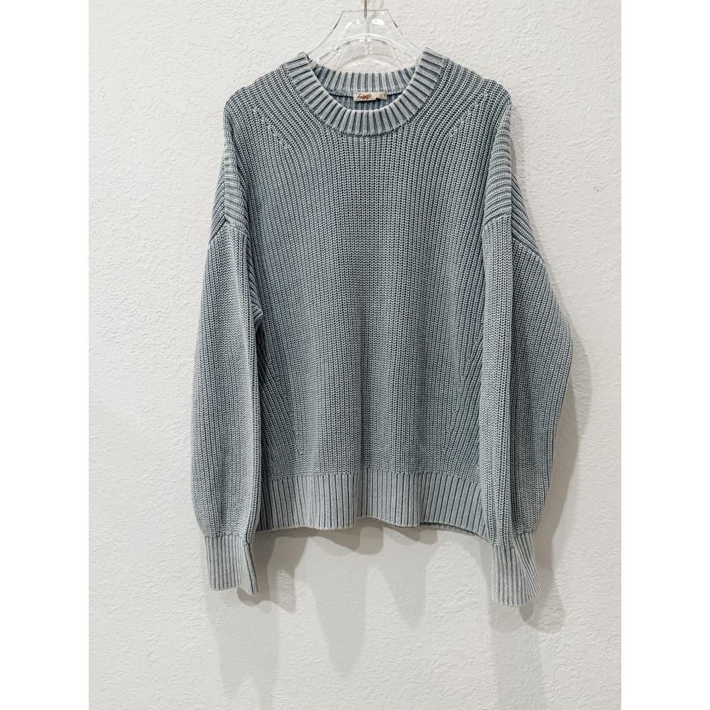 Faherty Sunwashed Fisherman Sweater L Gray 100% Organic Cotton Knit Coastal